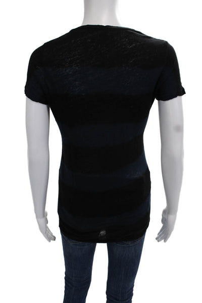 Majestic Paris Women Jersey T-Shirt Black Linen Striped Short Slv Size S