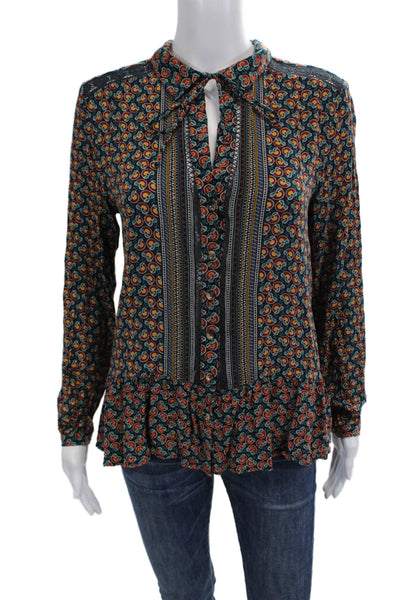Maeve Anthropologie Women Dark Blue Paisley Button-Up Blouse Size 6
