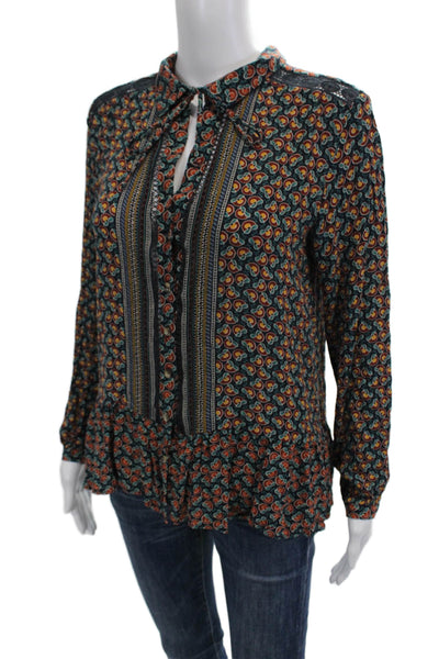 Maeve Anthropologie Women Dark Blue Paisley Button-Up Blouse Size 6