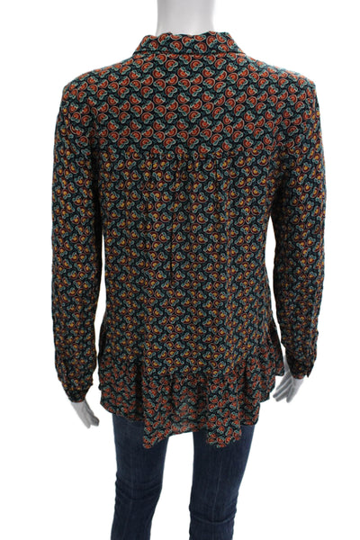 Maeve Anthropologie Women Dark Blue Paisley Button-Up Blouse Size 6