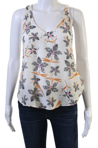 Caballero Collection Womens White Floral V-Neck Camisole Sleeveless Size S