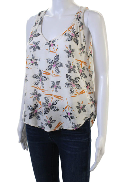 Caballero Collection Womens White Floral V-Neck Camisole Sleeveless Size S