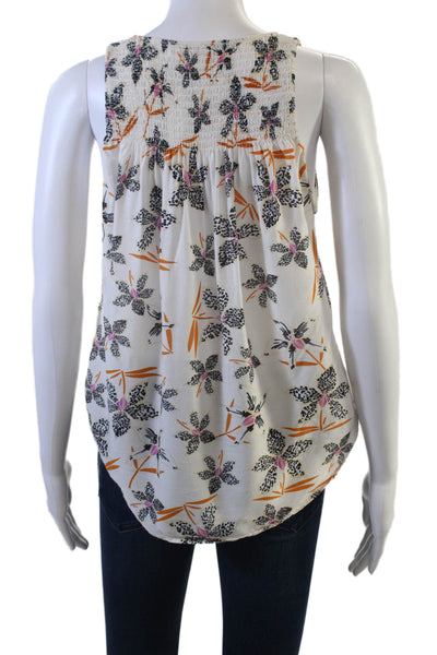 Caballero Collection Womens White Floral V-Neck Camisole Sleeveless Size S