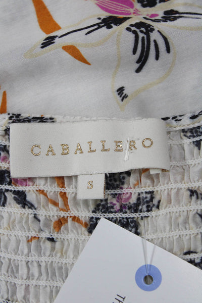Caballero Collection Womens White Floral V-Neck Camisole Sleeveless Size S