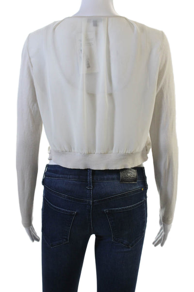Lafayette 148 New York Women Beige Cardigan Hook & Eye Silk Cotton Size S