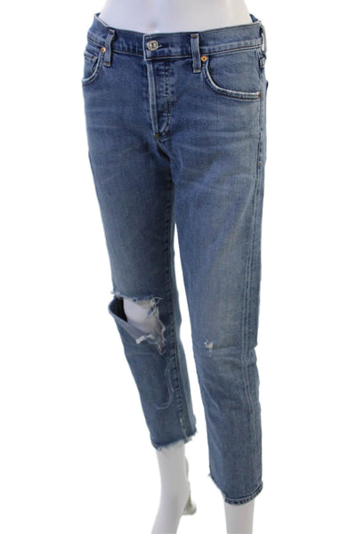Citizens of Humanity Womens Blue Cropped Boyfriend Jeans High Rise Size 25