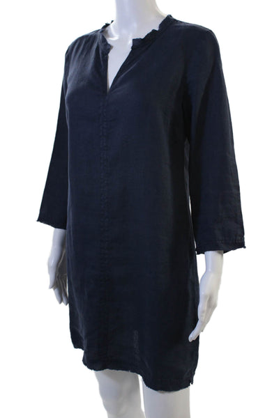 Michael Stars Women Shift Shirt Dress Dark Blue Linen 3/4 Sleeve Size 2
