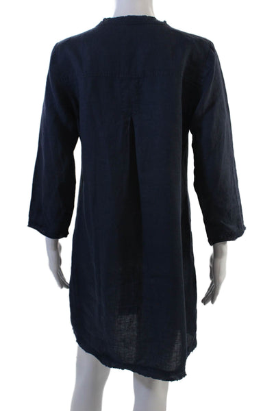 Michael Stars Women Shift Shirt Dress Dark Blue Linen 3/4 Sleeve Size 2