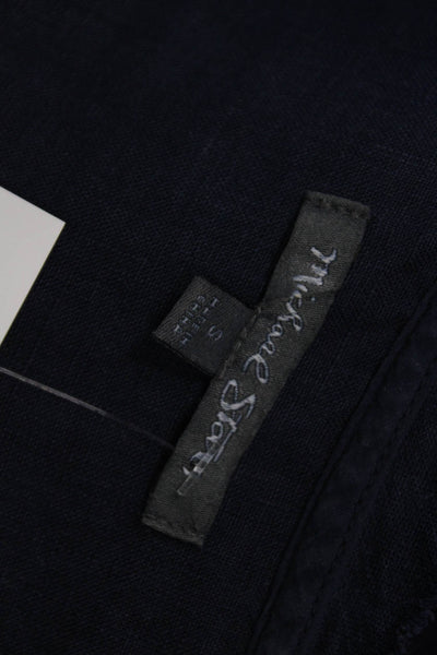 Michael Stars Women Shift Shirt Dress Dark Blue Linen 3/4 Sleeve Size 2