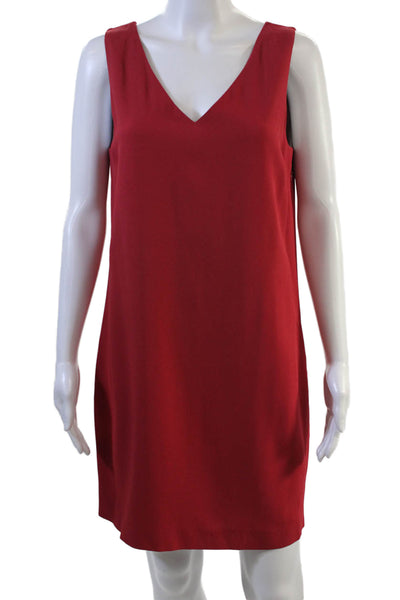 Theory Womens Red Shift Dress V-Neck Knee-Length Sleeveless Zip Size 4