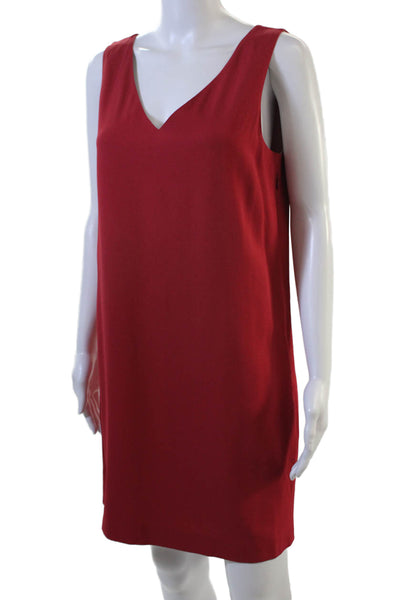 Theory Womens Red Shift Dress V-Neck Knee-Length Sleeveless Zip Size 4