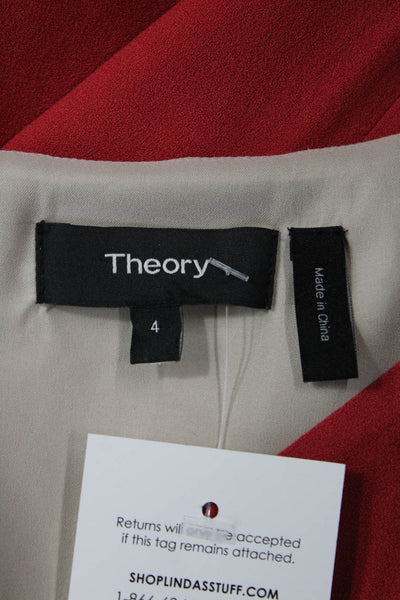 Theory Womens Red Shift Dress V-Neck Knee-Length Sleeveless Zip Size 4