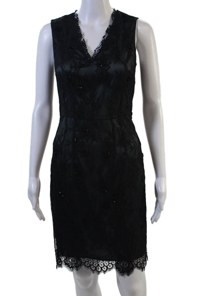 Elie Tahari Women Sheath Dress Black V-Neck Sleeveless Floral Silk Size 0