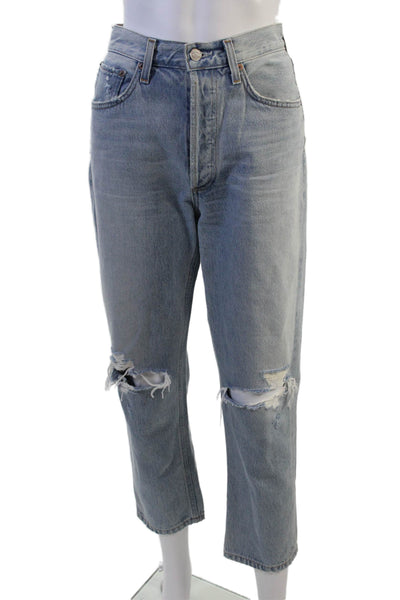 Agolde Womens Cropped Straight High Rise Jeans Light Blue Size 27