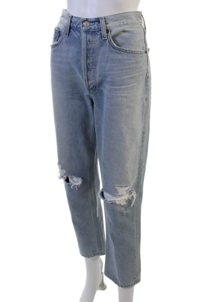 Agolde Womens Cropped Straight High Rise Jeans Light Blue Size 27