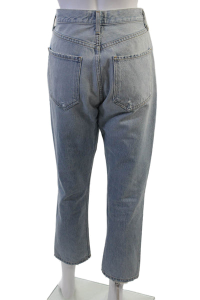 Agolde Womens Cropped Straight High Rise Jeans Light Blue Size 27