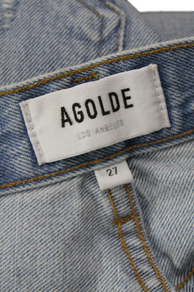 Agolde Womens Cropped Straight High Rise Jeans Light Blue Size 27