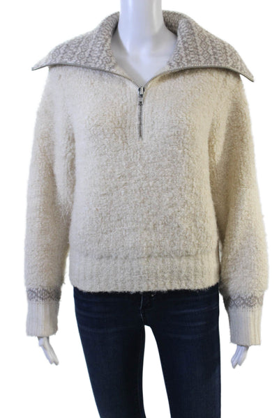 DH New York Unisex Beige Fair Isle Collared Zip Pullover Sweater Size XS