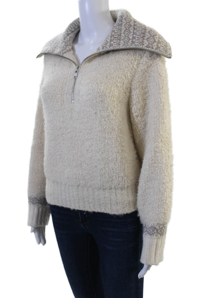 DH New York Unisex Beige Fair Isle Collared Zip Pullover Sweater Size XS