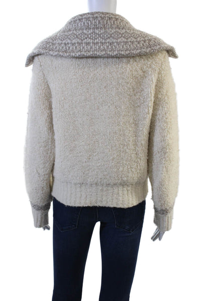 DH New York Unisex Beige Fair Isle Collared Zip Pullover Sweater Size XS