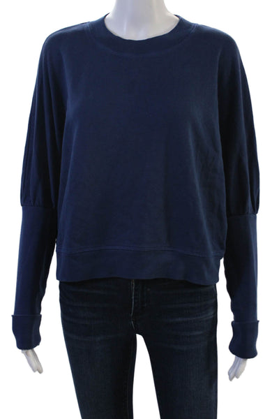 Leallo Women Pullover Sweatshirt Dark Blue Cotton Size S