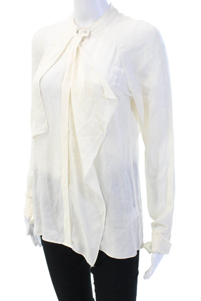 A.L.C. Womens White Silk High Neck Long Sleeve Blouse Size XS