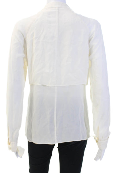A.L.C. Womens White Silk High Neck Long Sleeve Blouse Size XS
