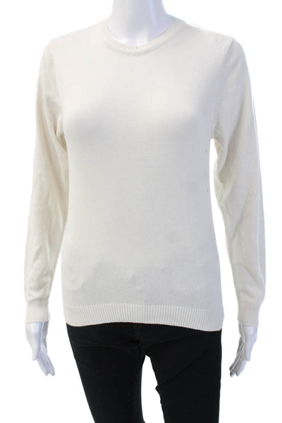 Designer Pullover Sweater White Crew Neck Long Sleeve Size XS
