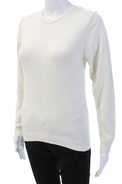 Designer Pullover Sweater White Crew Neck Long Sleeve Size XS