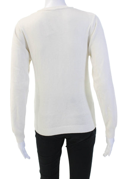 Designer Pullover Sweater White Crew Neck Long Sleeve Size XS
