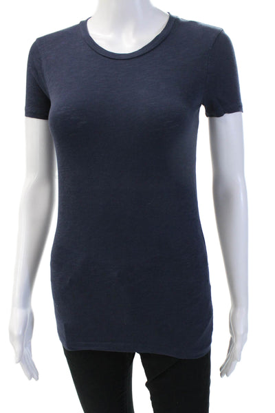 J Crew Women Basic Dark Blue Cotton Crew Neck Short Sleeve T-Shirt Size 2XS