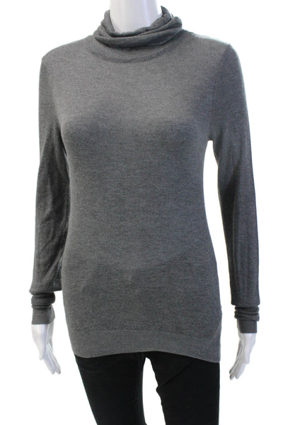 Zara Knit Women Gray Mock Neck Pullover Modal Wool Blend Long Sleeve Size S