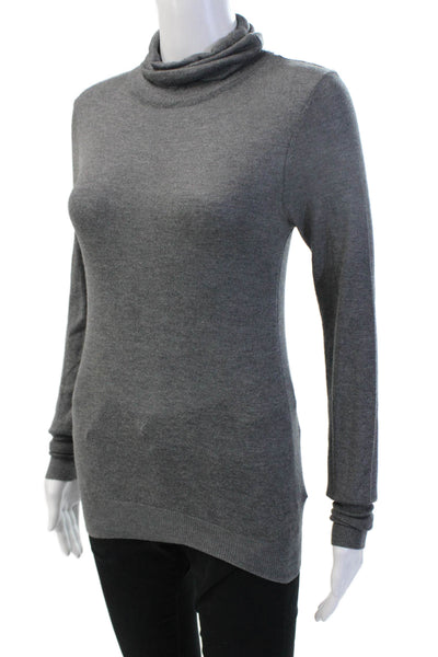 Zara Knit Women Gray Mock Neck Pullover Modal Wool Blend Long Sleeve Size S