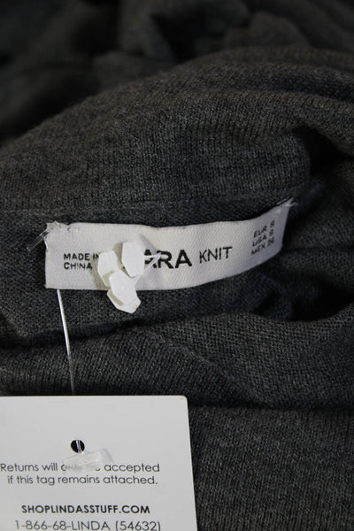 Zara Knit Women Gray Mock Neck Pullover Modal Wool Blend Long Sleeve Size S