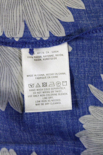 Anthropologie Women Blue Floral 3/4 Sleeve Button-Up Rayon Blouse Size 2