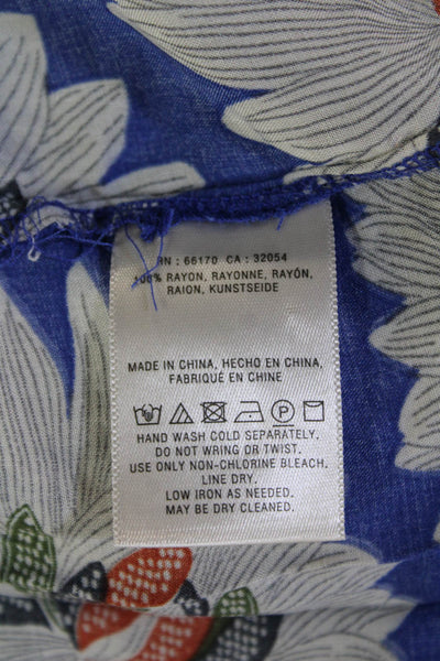 Anthropologie Womens Tunic Blouse Blue Floral Rayon 3/4 Sleeve Size 4