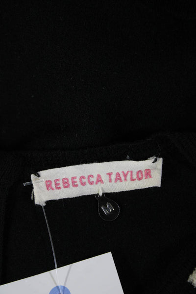 Rebecca Taylor Women Leopard Print Cap Sleeve Crewneck Top Black Zip Size M