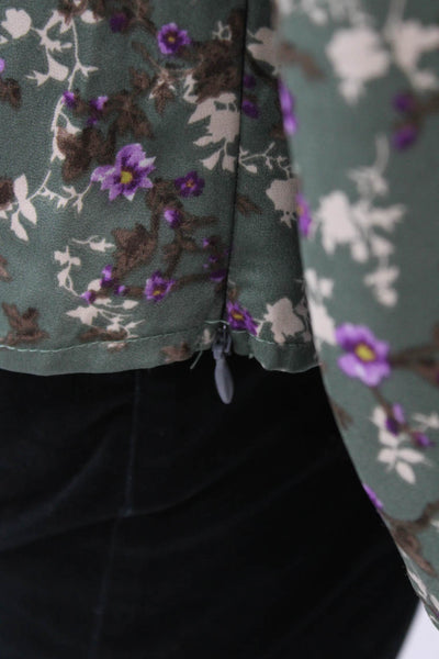 ASTR, Womens Blouse Green Floral High Neck Tie Long Sleeve Size M