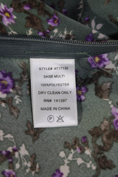 ASTR, Womens Blouse Green Floral High Neck Tie Long Sleeve Size M