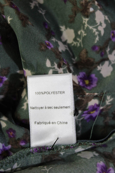 ASTR, Womens Blouse Green Floral High Neck Tie Long Sleeve Size M