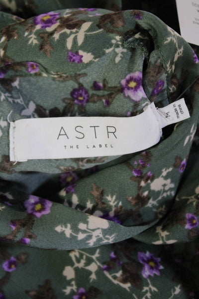 ASTR, Womens Blouse Green Floral High Neck Tie Long Sleeve Size M