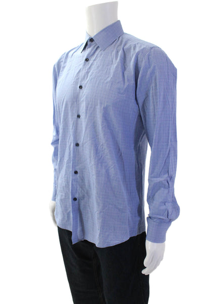 Boss Hugo Boss Mens Spotted Print Collared Button-Down Shirt Blue Size 39