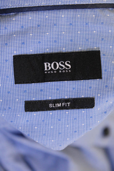 Boss Hugo Boss Mens Spotted Print Collared Button-Down Shirt Blue Size 39