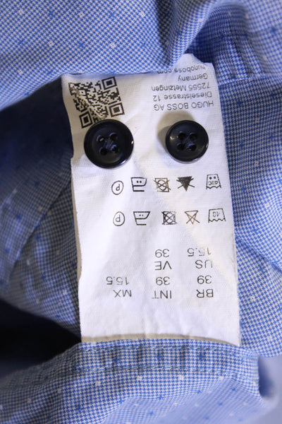 Boss Hugo Boss Mens Spotted Print Collared Button-Down Shirt Blue Size 39