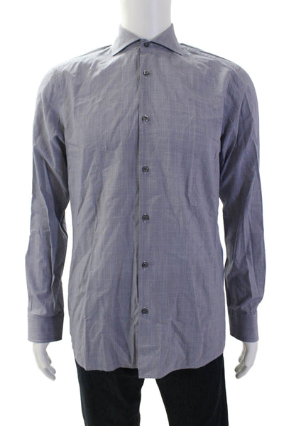 Boss Hugo Boss Mens Checkered Collared Button-Down Shirt Gray Size 39