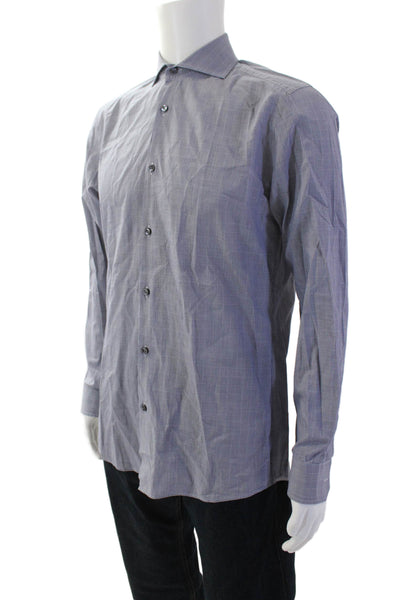 Boss Hugo Boss Mens Checkered Collared Button-Down Shirt Gray Size 39