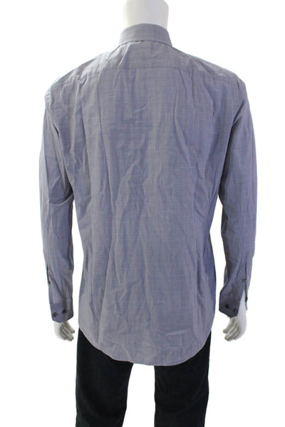 Boss Hugo Boss Mens Checkered Collared Button-Down Shirt Gray Size 39