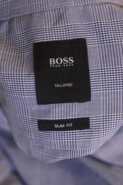 Boss Hugo Boss Mens Checkered Collared Button-Down Shirt Gray Size 39