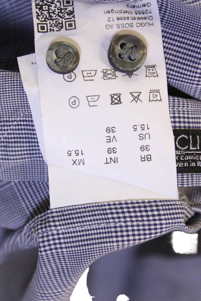 Boss Hugo Boss Mens Checkered Collared Button-Down Shirt Gray Size 39