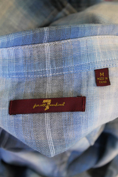 7 For All Mankind Mens Linen Plaid Long Sleeve Button-Down Shirt Blue Size M